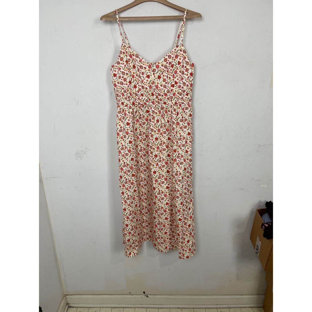 Old Navy Womens Medium Cream Floral Cotton Smocked Waist Midi Dress S/863623-00